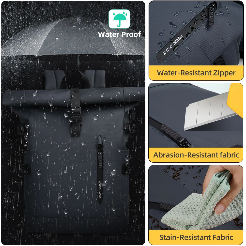 Heroic Knight Waterproof Travel Mens Backpack Large Capacity 15.6 Laptop Backpack Multifunction Roll Top Sports Bag For Women 250530