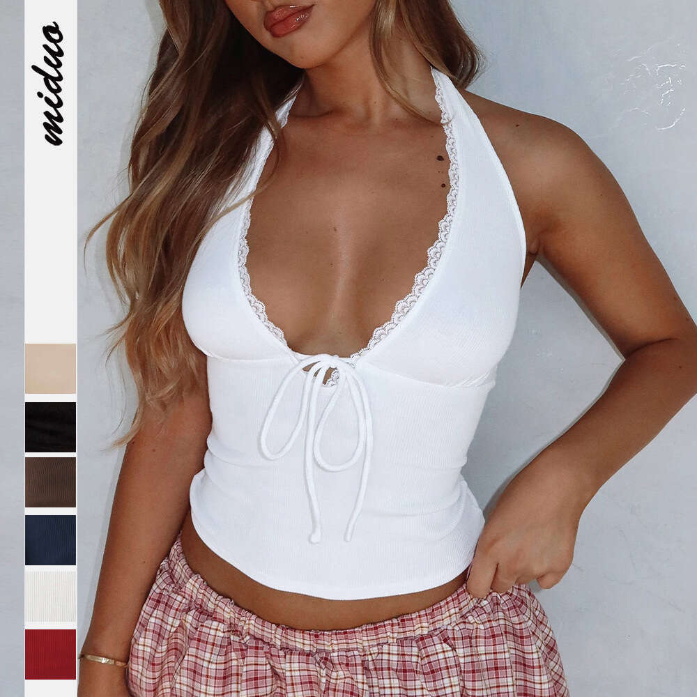 Spicy Girl Short Beauty Back Top Pure Desire Tie Bowknot Halter Neck Camisole Inner Wear for Women Summer 1062