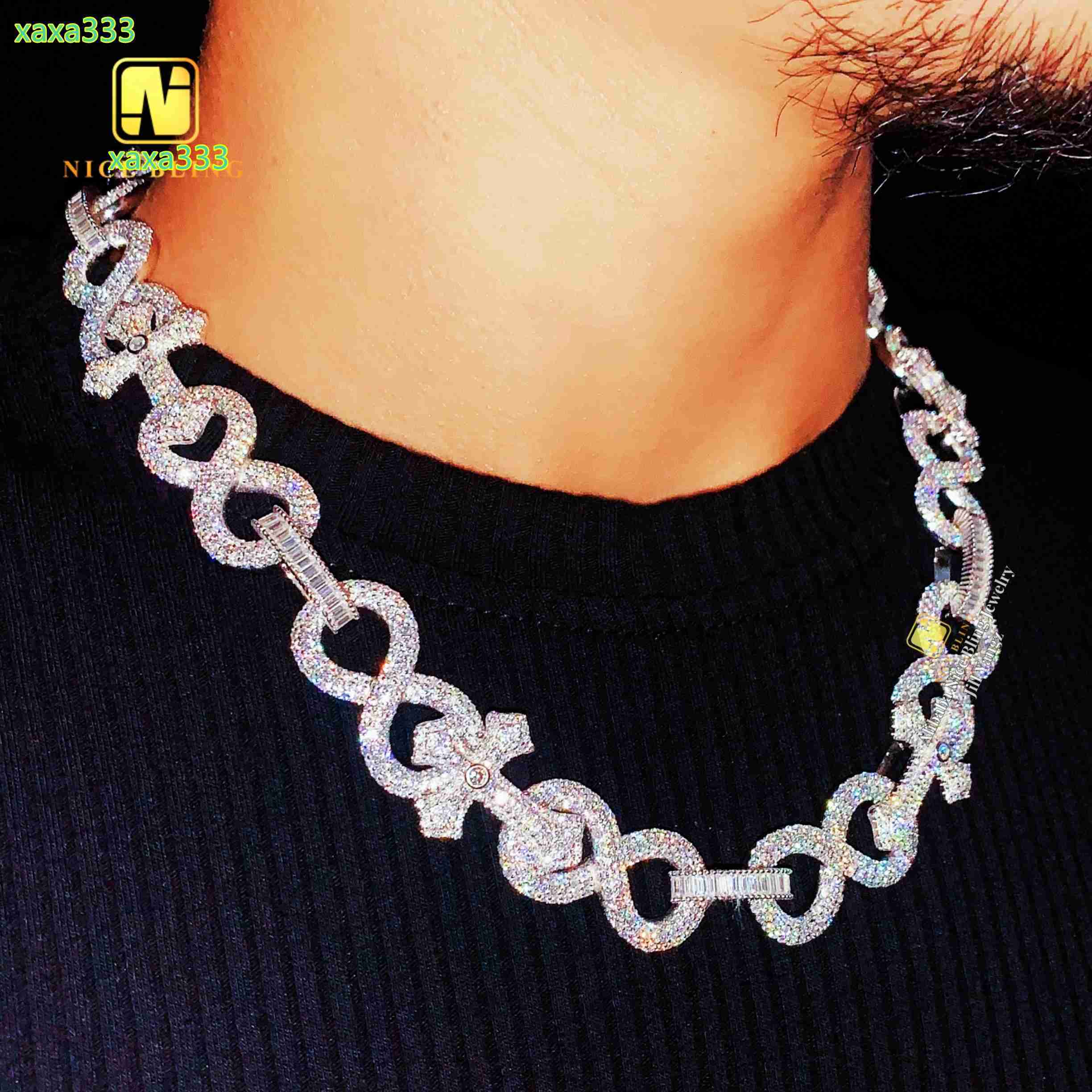 Cross Moissanite Cuban Bracelet Necklace 17mm Ready Stock Custom Hip Hop Jewelry Fancy Shape Diamond Cuban Link Chain Moissanite