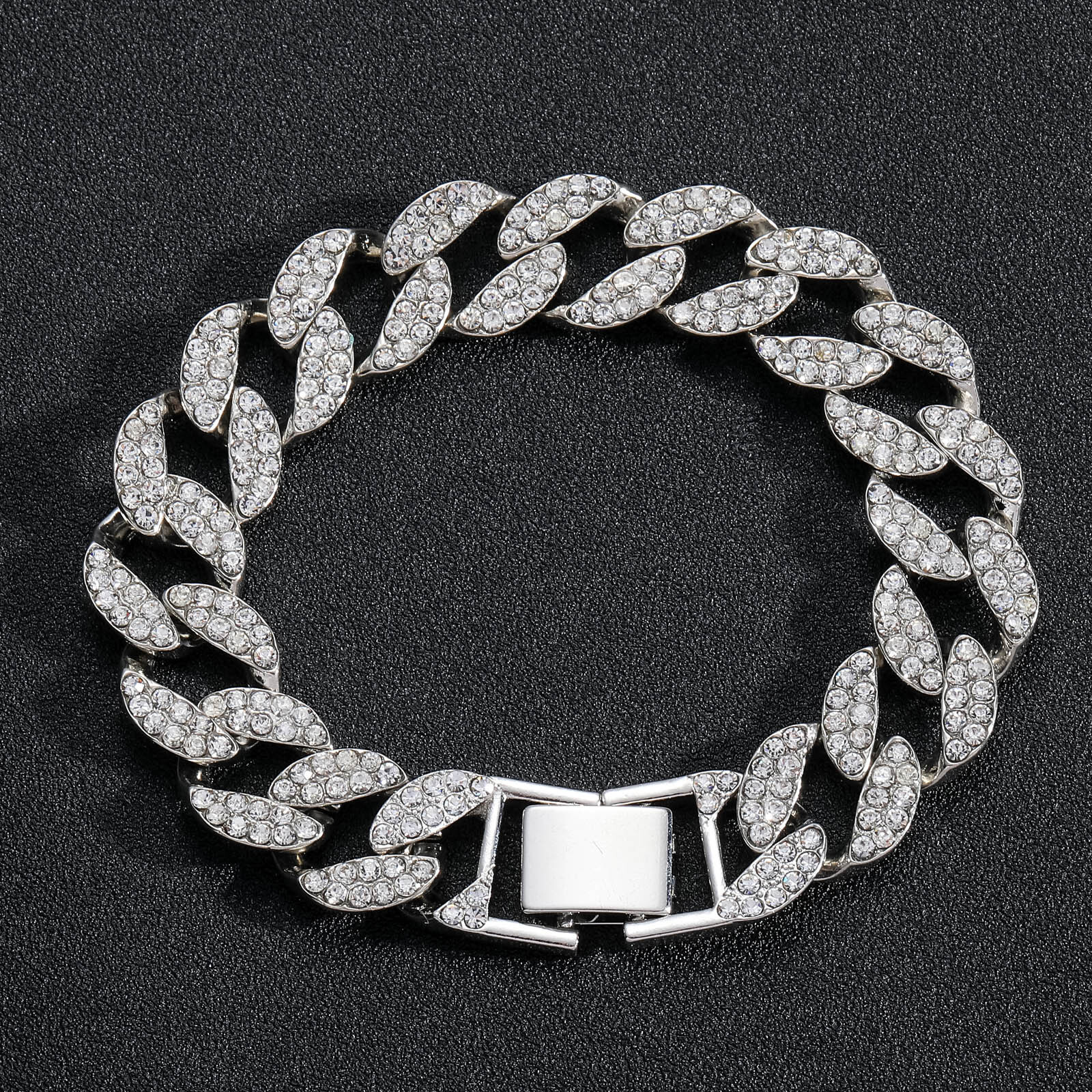 Bracelet mens hip hop 15mm full diamond CUBAN CHAIN personalized mens trendy hip hop accessories moissanite