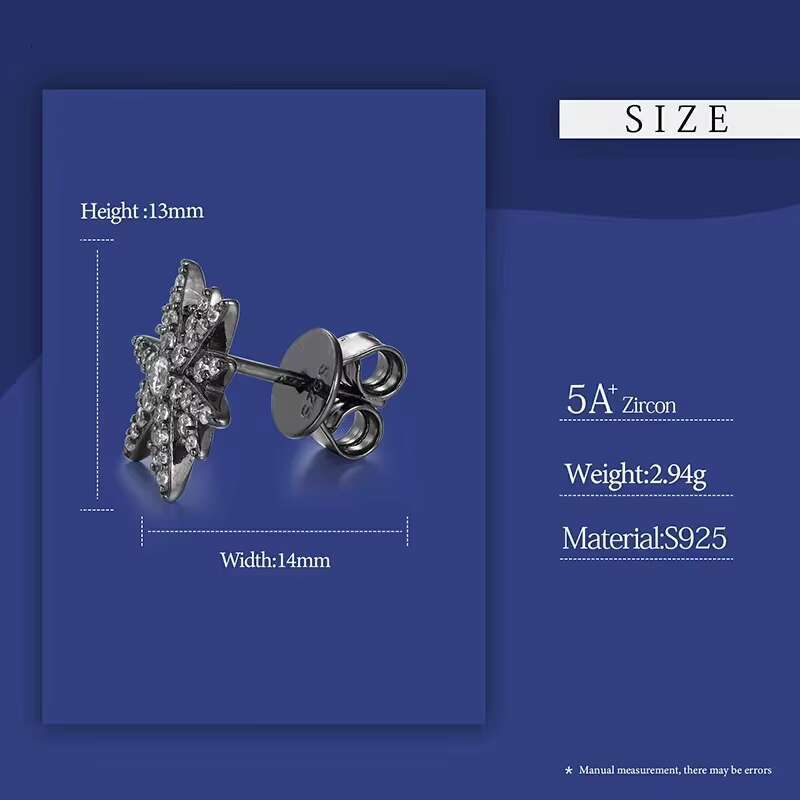 Fashionable simple personalized Moissanite Twelve-pointed Star Earrings For Women Personalized 925 Sterling Silver Jewelry