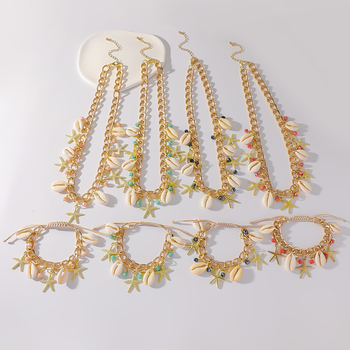 vacation ocean style starfish shell necklace bracelet bead fashion accessory set