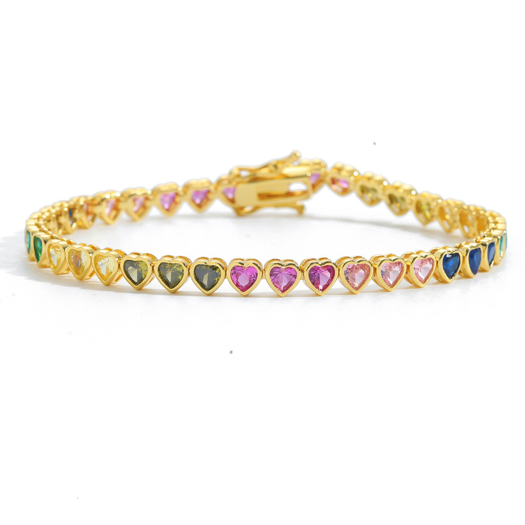 Mesa New Hip Hop Colorful Love Tennis Chain Rainbow Moissanite Personalized Trendy Hip Hop Bracelet Heart shaped moissanite