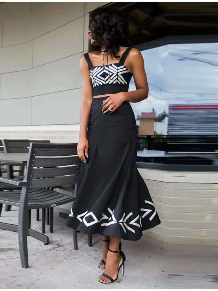 Autumn Womens Two Piece Dresses New Women Causal Two Piece Sets Summer Plaid Fly Sleeve Crop Tops Print Skirt Dress Sets Holiday Elegant Women Outfits