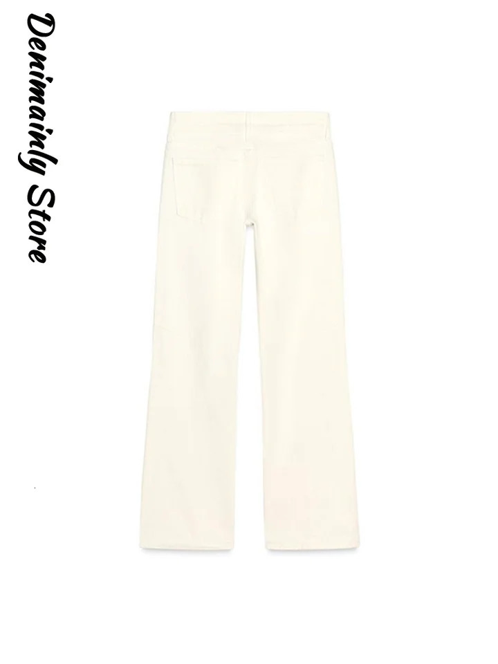 Bandage Low Waist Woman White Jeans Fashion Wash Denim High Street Straight Pants Summer 2025 Casual Loose Female Trousers 250529