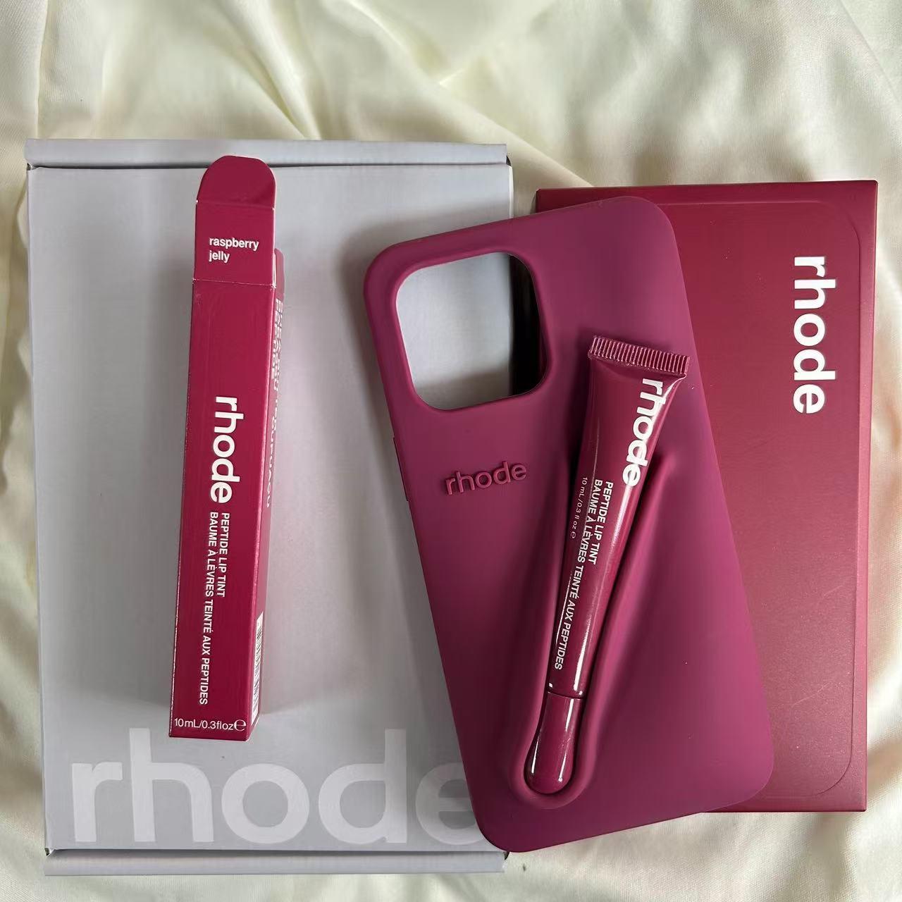 Rhode Lipstick Holder Ribbon Espresso Toast Silicone Phone Case for iPhone 11 12 13 14 15 16 Pro Max Plus 16E Protective Cover