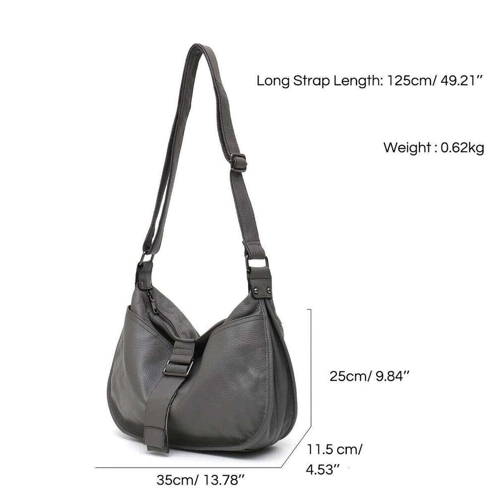 Women Design Style Genuine Leather Shoulder Bag Multi Pockets Casual Daily Slouchy Preppy Chic Handbag Messenger Satchel Purse