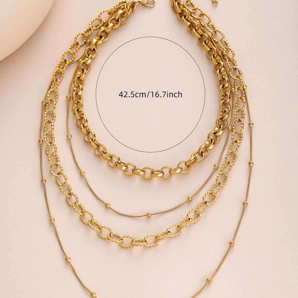 Style Multi-layer Bead Chain Gold-plated Personality Fashionable Daily Titanium Steel Non-fading Necklace for Women