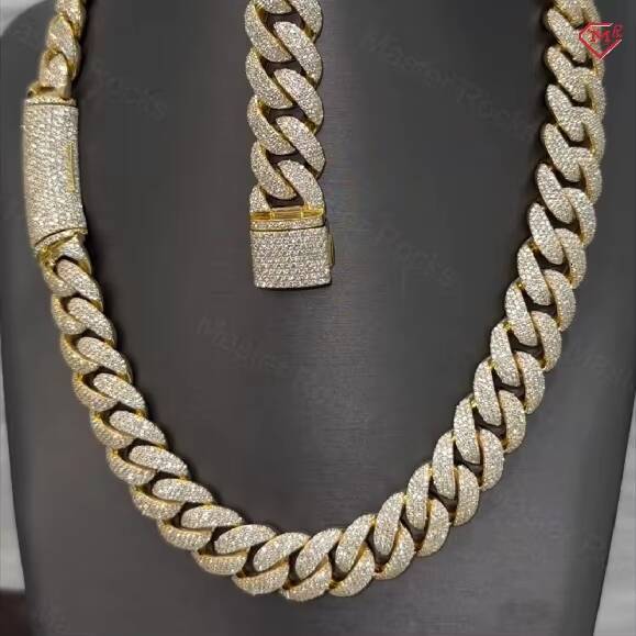 18mm rapper Miami necklace with 4 rows of sier gold-plated Moissanite Cuban chain
