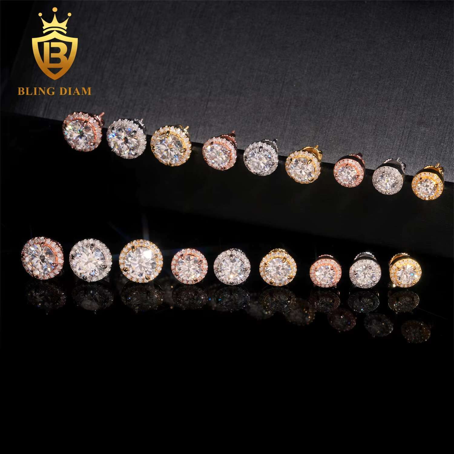 Wholesale Price 925 Silver Moissanite Earrings Brilliant Cut D VVS with Diamond Tester 8mm 9mm Stud Earrings for Women