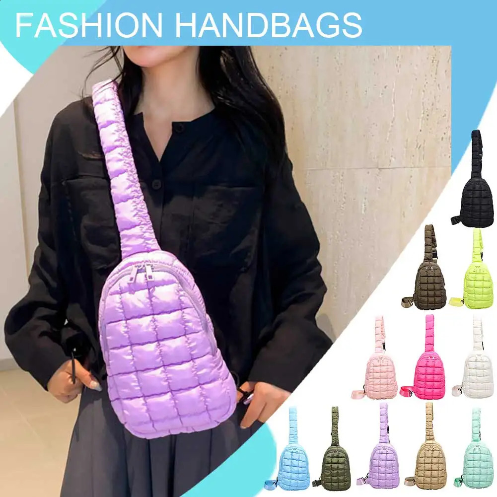 Women Padding Crossbody Bag Adjustable Strap Plaid Quilted Bag Large Capacity Simple Shoulder Bag Female Commute Bag 250528