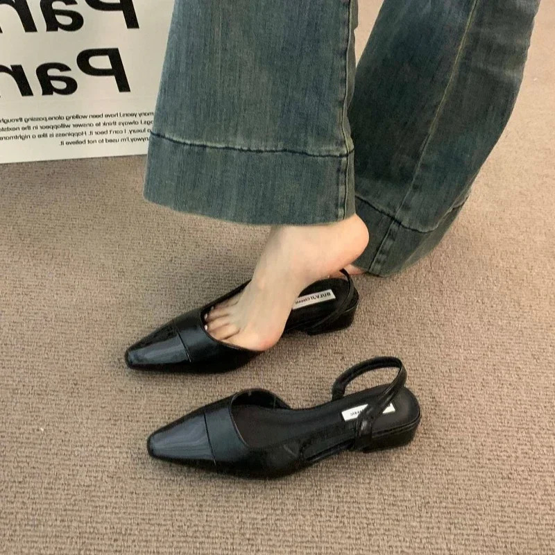 fashion PU leather ladies summer style pointed toe low heel women sandals non-slip flat shoes 250530