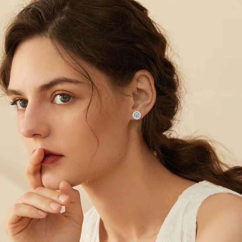 Sparkle 1ct 2ct 3ct 5mm/6.5mm/8mm Multi Size Moissanite 925 Sterling Silver Stunning Halo Round Earrings