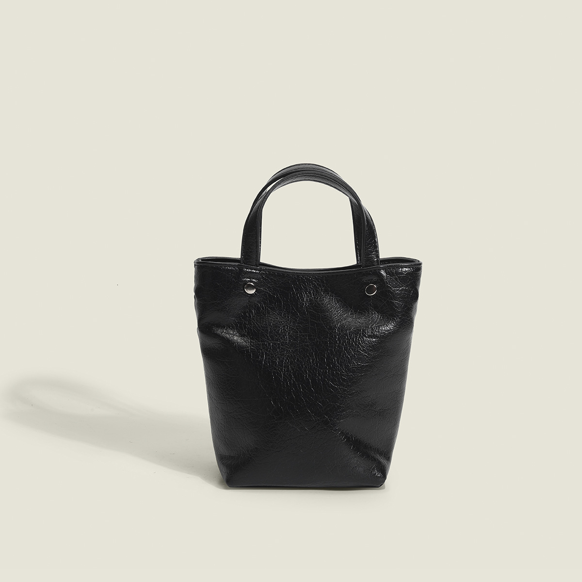 designer Korean Handheld Silver Waxed Leather Mini Tote Bag Summer New High-end Bucket Shoulder Crossbody Small Bag