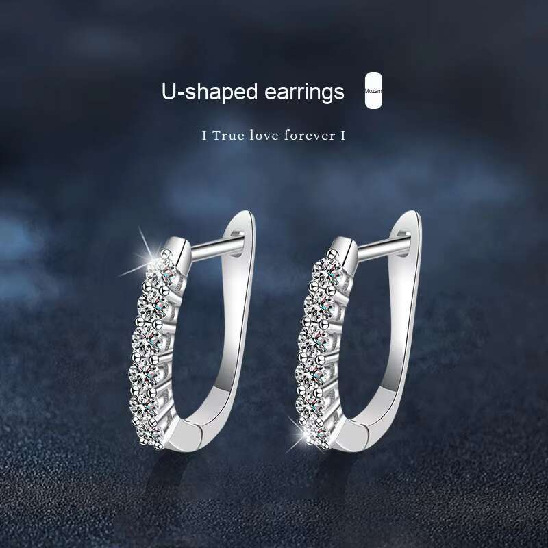 High-End 925 Sterling Silver Moissanite U-Shaped Earrings DIY Jewelry with Single Row Diamond Inlay Versatile Simple Stud Design