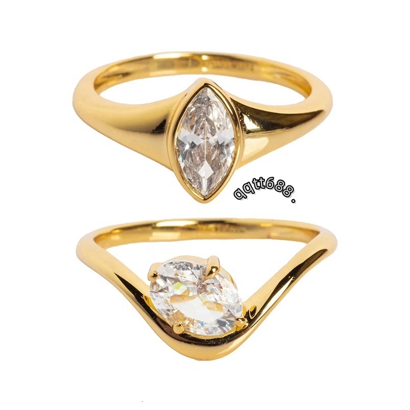 Gemnel Minimalism Fine Jewelry 18K Gold 925 Silver Classic Curve Marquise Moissanite Diamond Rings