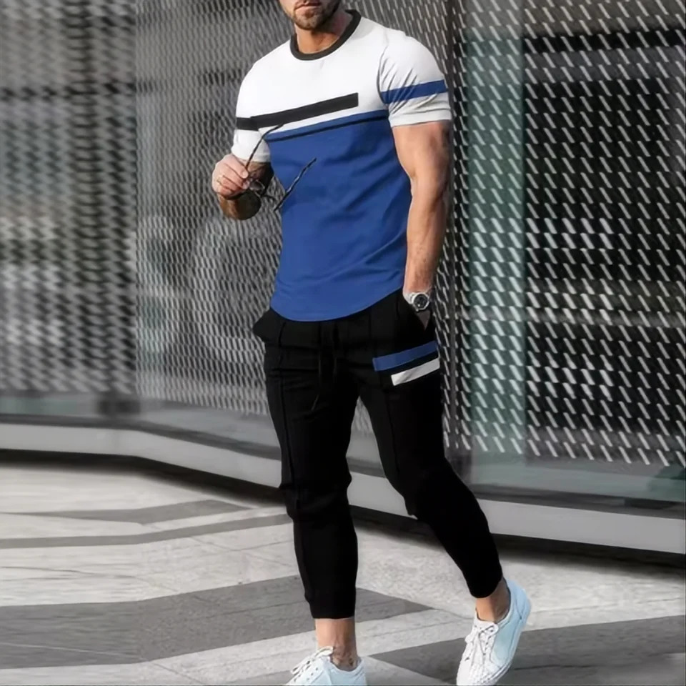 2024 mens sports set 2piece jogging suit 3D printed summer fashion fun short sleeved Tshirtpants 250530