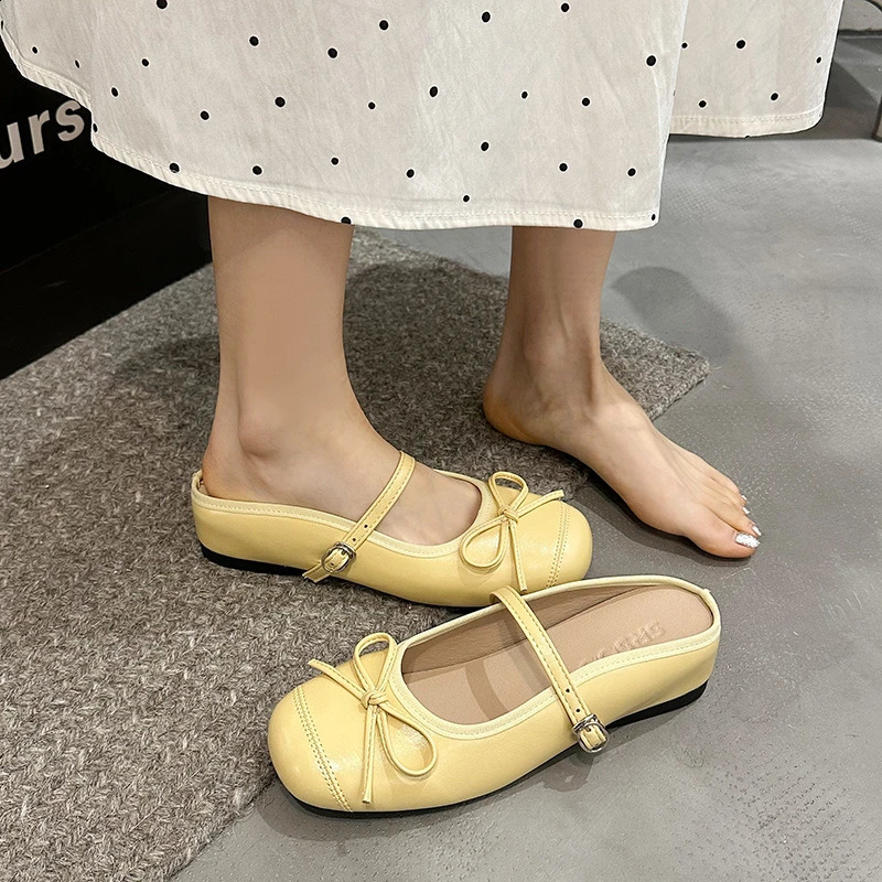 Summer Women Ballet Style Mules Slippers Fashion Butterfly-knot Ladies Elegant Dress Slip On Slides 250528