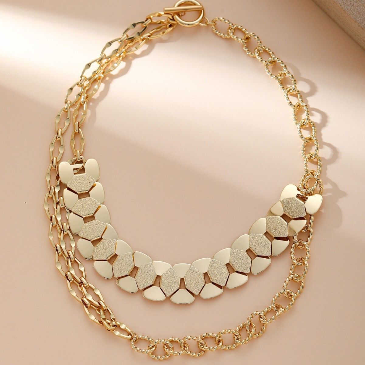 Style Geometric Patchwork Thick Bracelet Necklace Gold-Plated Titanium Steel Non-Fading Exaggerated Set