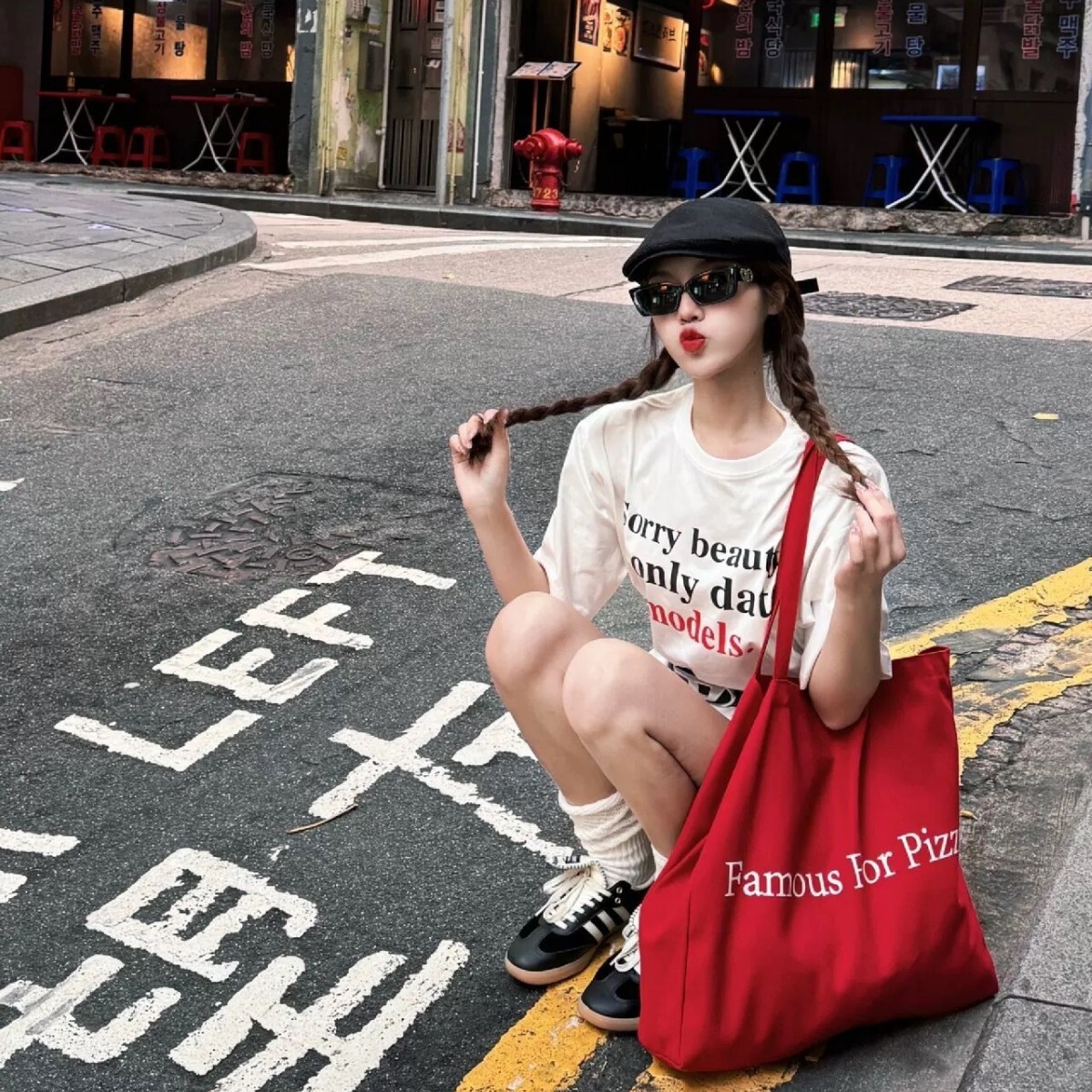 designer Korean Style INS Niche Design Lazy Casual Style Large Capacity Red Single Shoulder Commuter Versatile Canvas Bag Thick Version