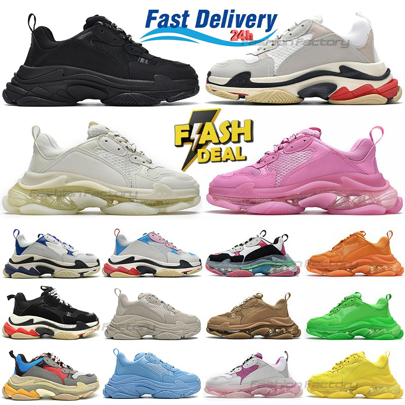 Designer Triple S Men Women Casual Shoes sneakers platform Tan clear sole black white grey red pink blue Royal Neon Green mens trainers sports sneaker shoe 36-45