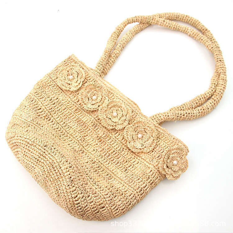 Straw Beach Tote Korean Style Sweet Outing Versatile Straw For Women Simple Fashion Flower Pearl Decoration Handmade Raffia Bag Crossbody Bag