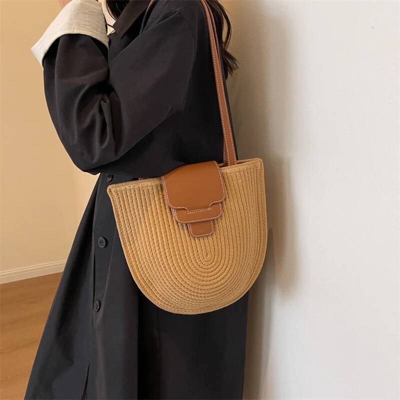 2025 New Large Capacity Beach Shopping Bag Luxury Design Woven Shoulder Bag Designer Women's Handmade Cotton Thread Woven Handbag Summer Travel B
