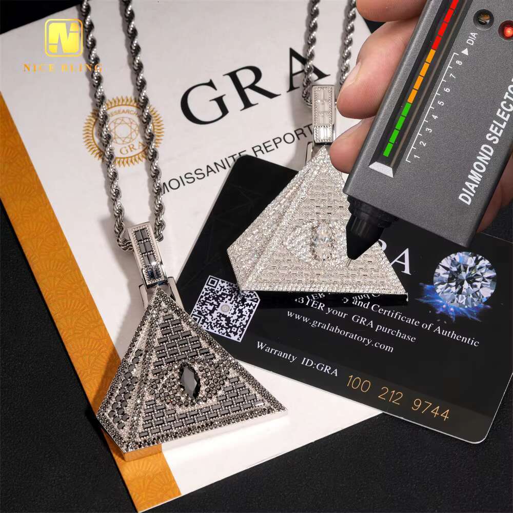 2025 New Arrival Pyramid Pendant Ready Stock Black Moissanite Pendant Hip Hop Iced Out Pendant Lucky Charm