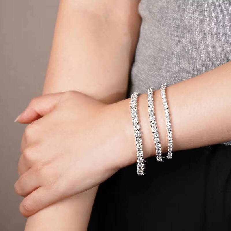 Sterling Sier 3-5mm Moissanite Tennis Bracelets Rhodium Plated Jewelry for Women