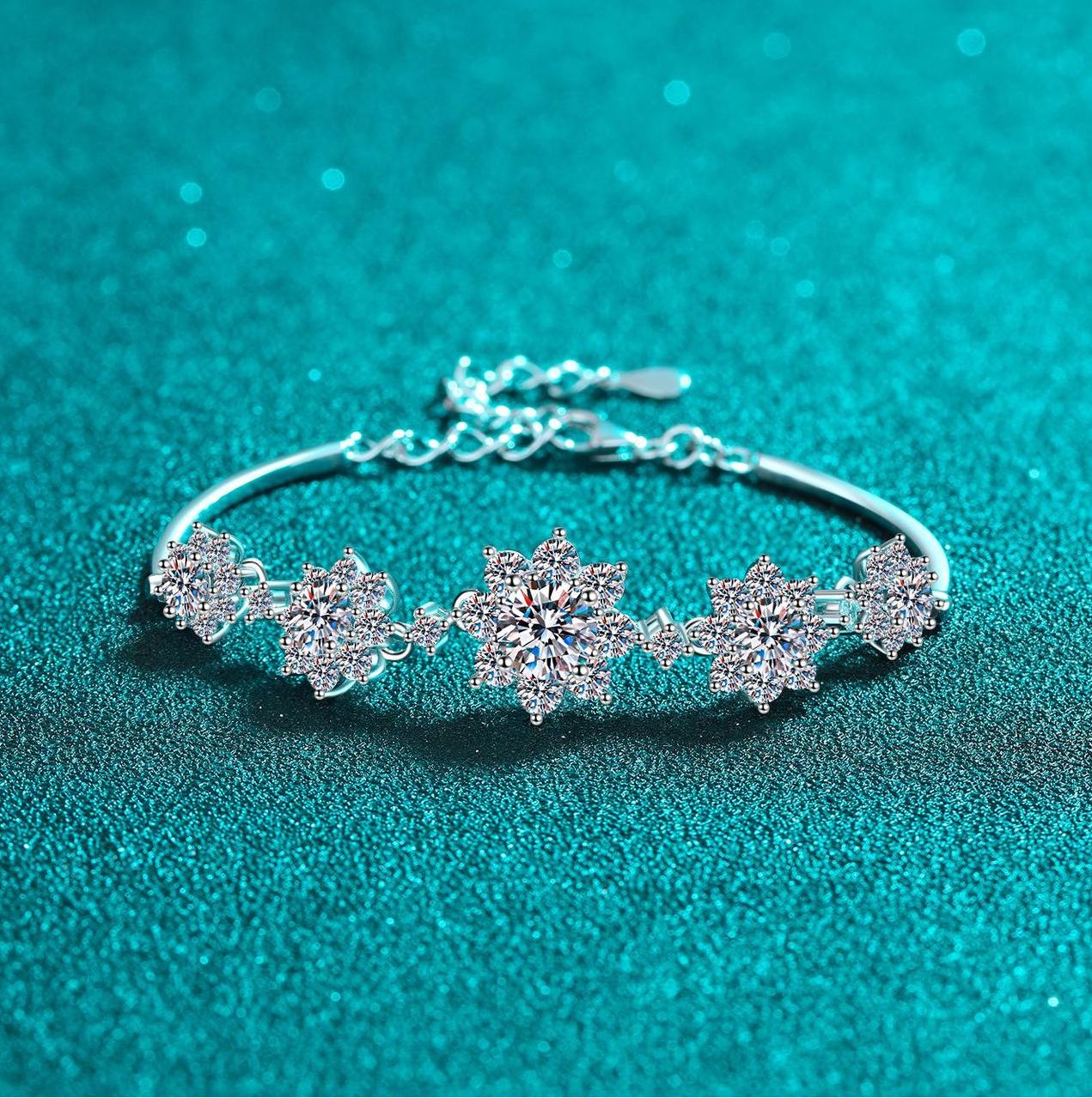 925 Silver Moissanite Snowflake Bracelet for Women, Elegant Fashion Jewelry for Holiday Gift or Special Occasions, Gift for Girlfriend