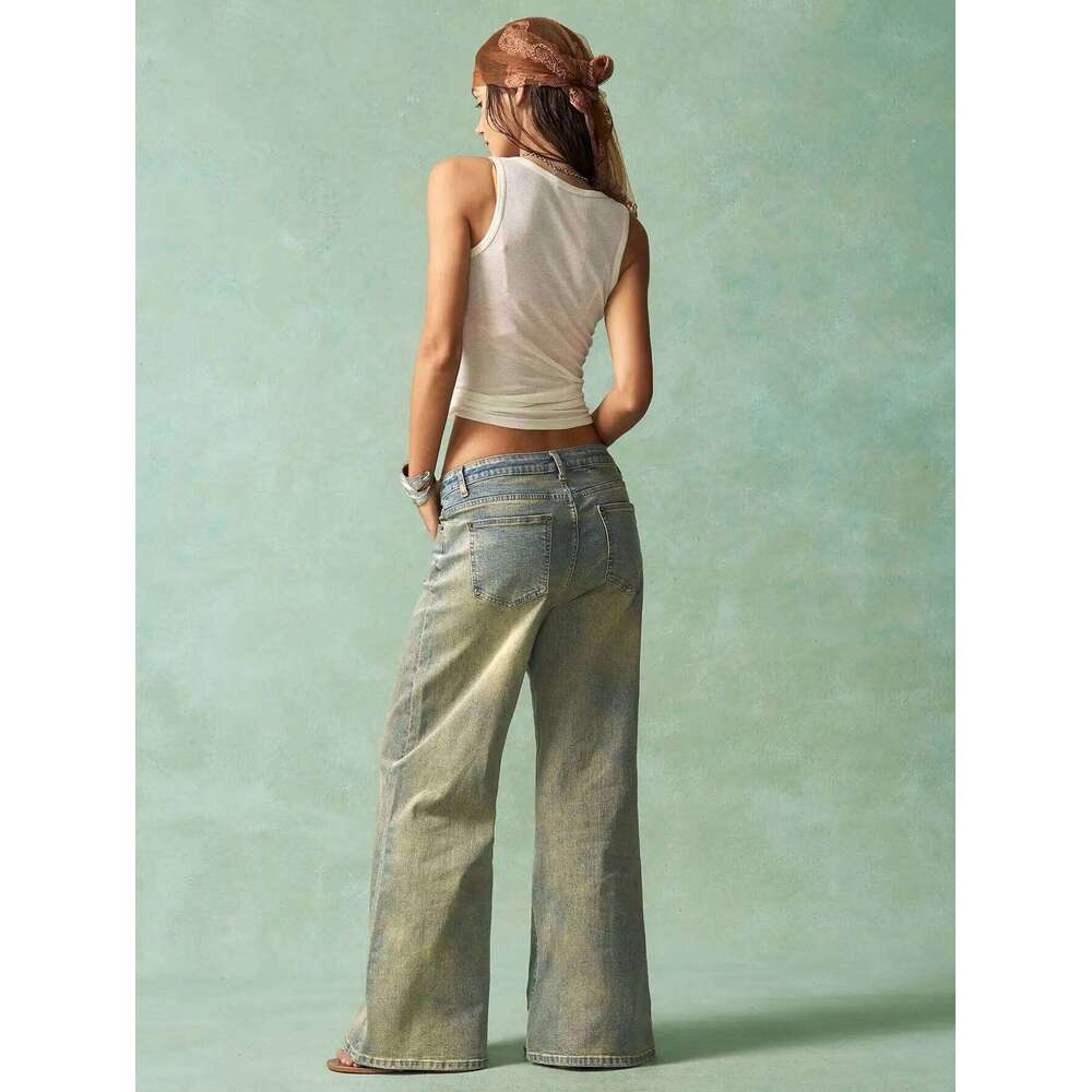 American Retro Wide Leg Jeans New Spring Summer Style For Women Loose Fit Slimming Design With Worn Out Effect