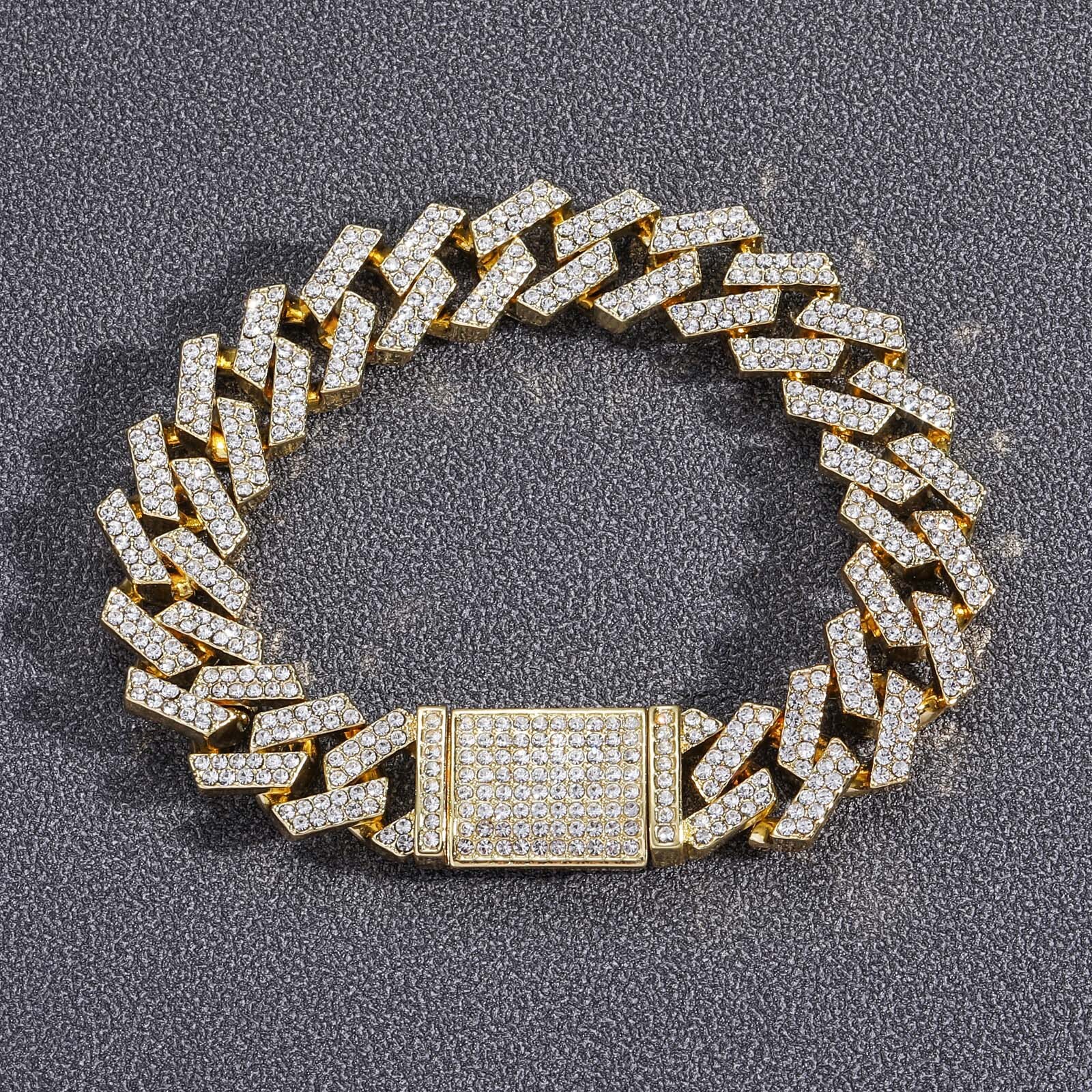 Bracelet hip hop 15mm diamond Cuban chain Moissanite diamond inlaid mens cool hip hop Bracelet moissanite