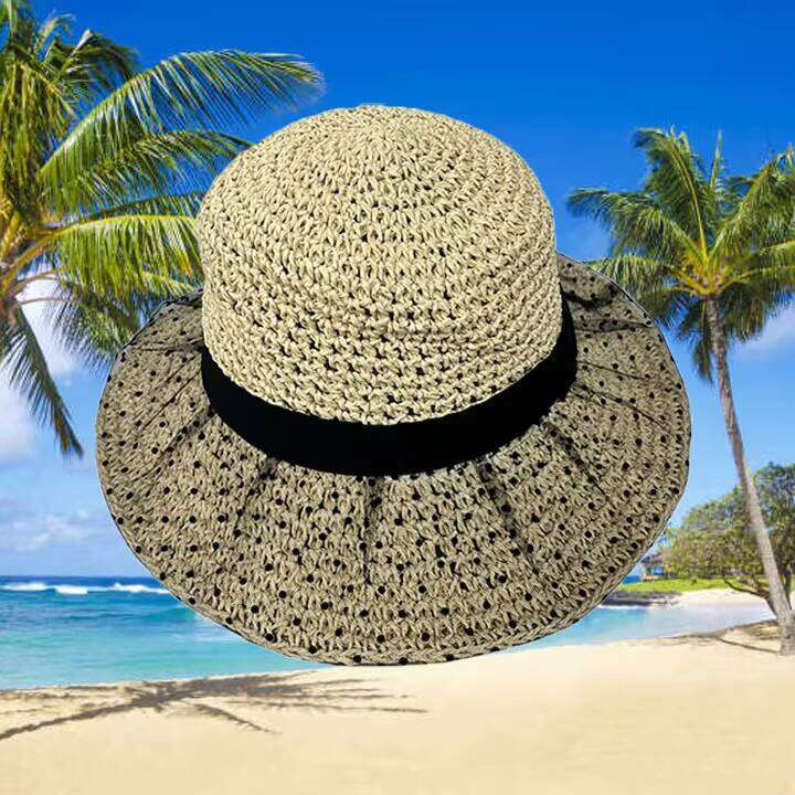 New Arrival Boho Braided Large Brim Women Small Incense Net Gauze Straw Travel Beach Foldable Sun Hat