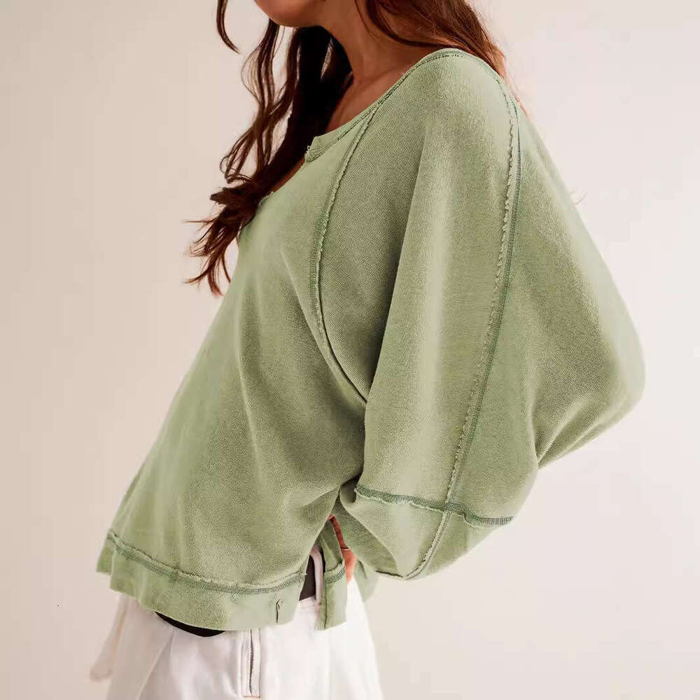 Unique Women's Fashion High-end Decorative Line Design V-neck American Style Sweatshirt