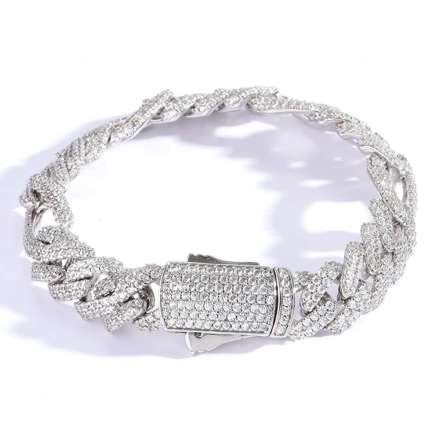 Hip hop Bracelet spring buckle mens 3 1 Miami Cuba chain 12mm Moissanite set hip hop jewelry moissanite