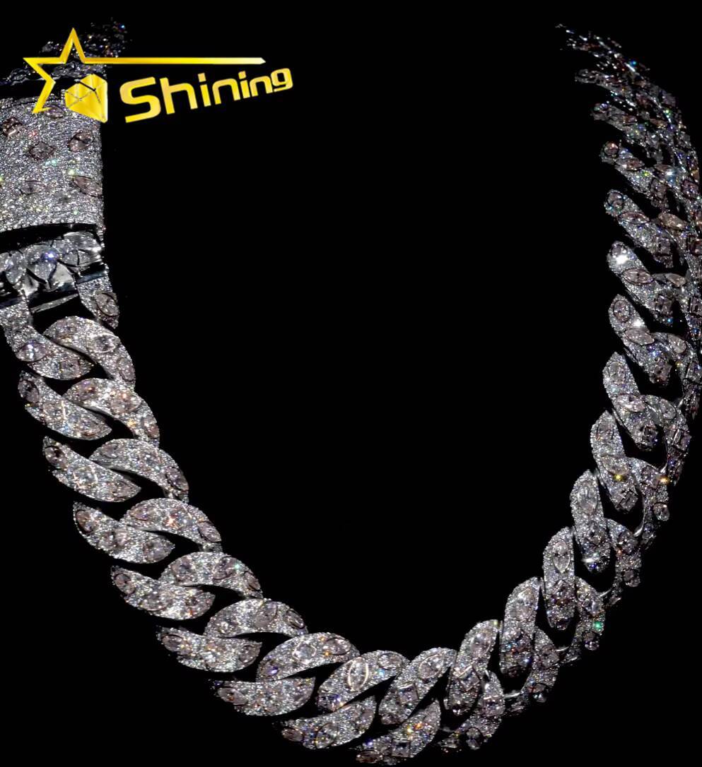 New Design Fashionable Personal Men's Jewelry 18mm S Iced Hip Hop Fancy Cutting Laboratory Carbon Silica Miami Cuban Chain
