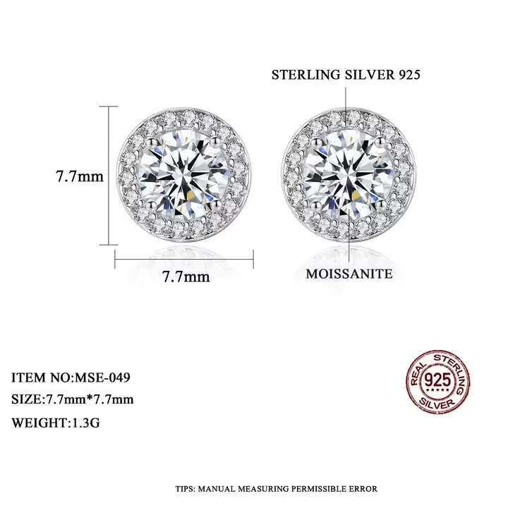 Classic 925 Sterling Silver Earrings Jewelry Sparkling Diamond Moissanite Stud Earrings for Women