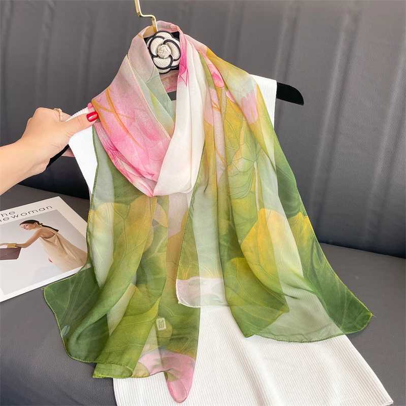 Luxury Brand Women Beach Scarf Georgette Silk Shawls Design Print Headband Female Summer Headband Wraps Sunscreen Hijab 2023 W250602