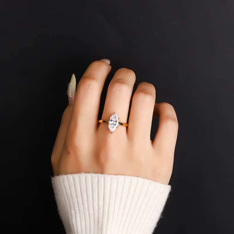 Wholesale S925 Sterling Silver Moissanite Ring for Women Horse Eye Design Cross-Border