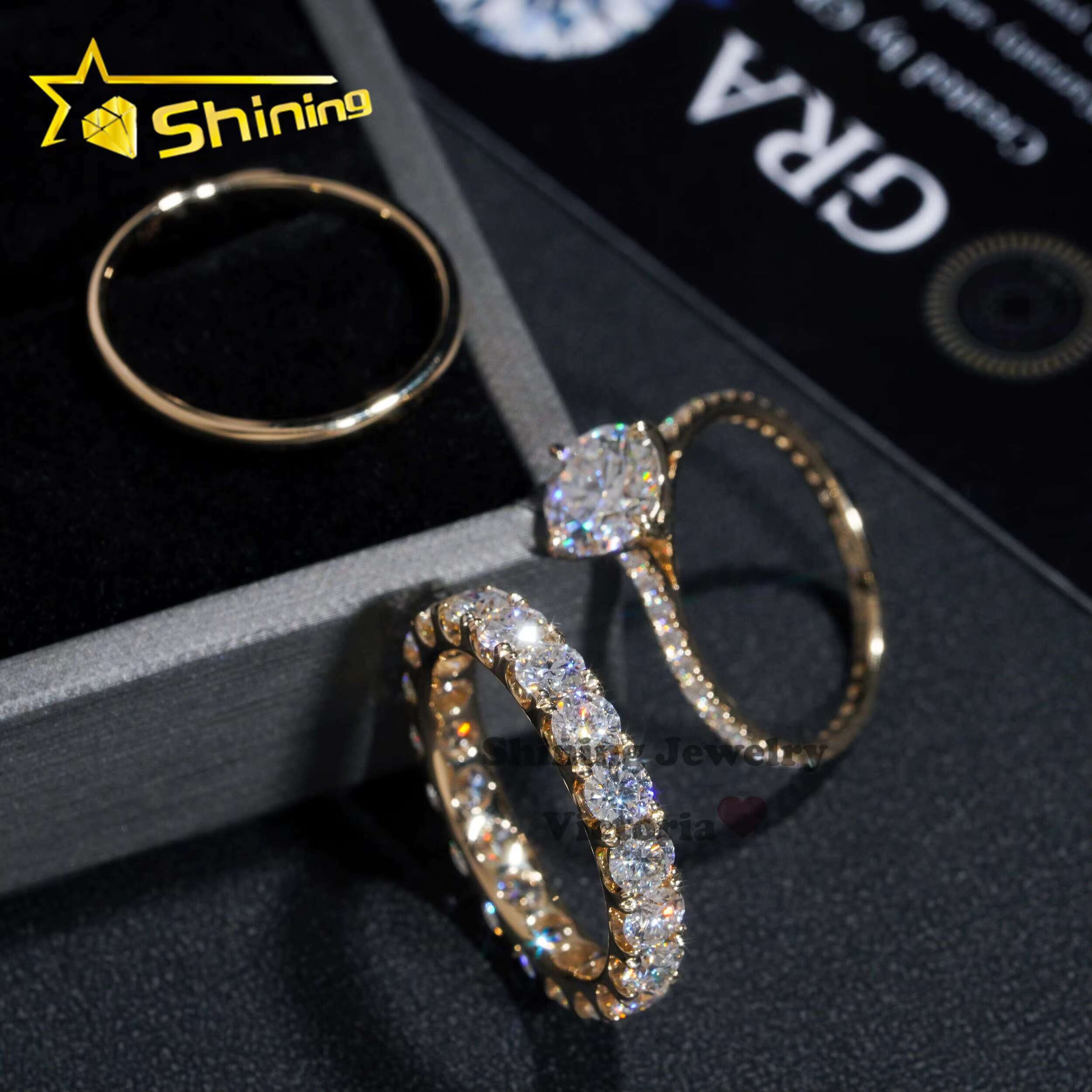 Custom Moissanite Wedding Band Ring 925 Silver 10K14K 18K Soild Gold Luxury Engagement Ring Set for Ladies