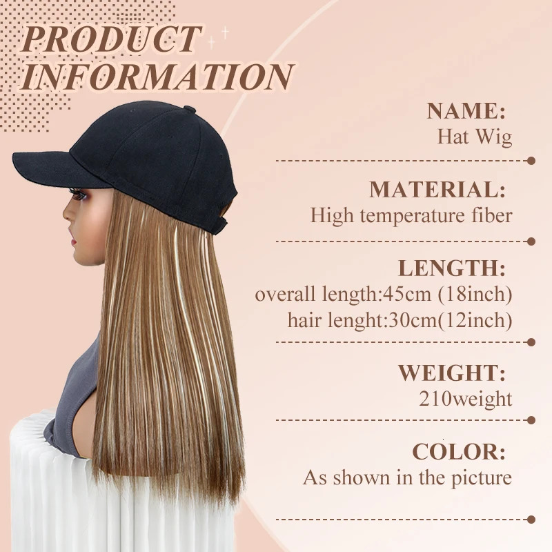 Synthetic Hat Wig with Long Straight Black Hair Baseball Cap Hair Extension Stylish Convenient All-in-One for Women 250530