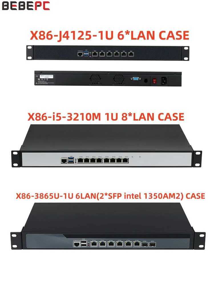 BEBEPC 1U Firewall Appliance Network Security Server Linux Pfsense Rackmount PC PoE i5 3210M 3805 J4125 6*LAN centOS X250602