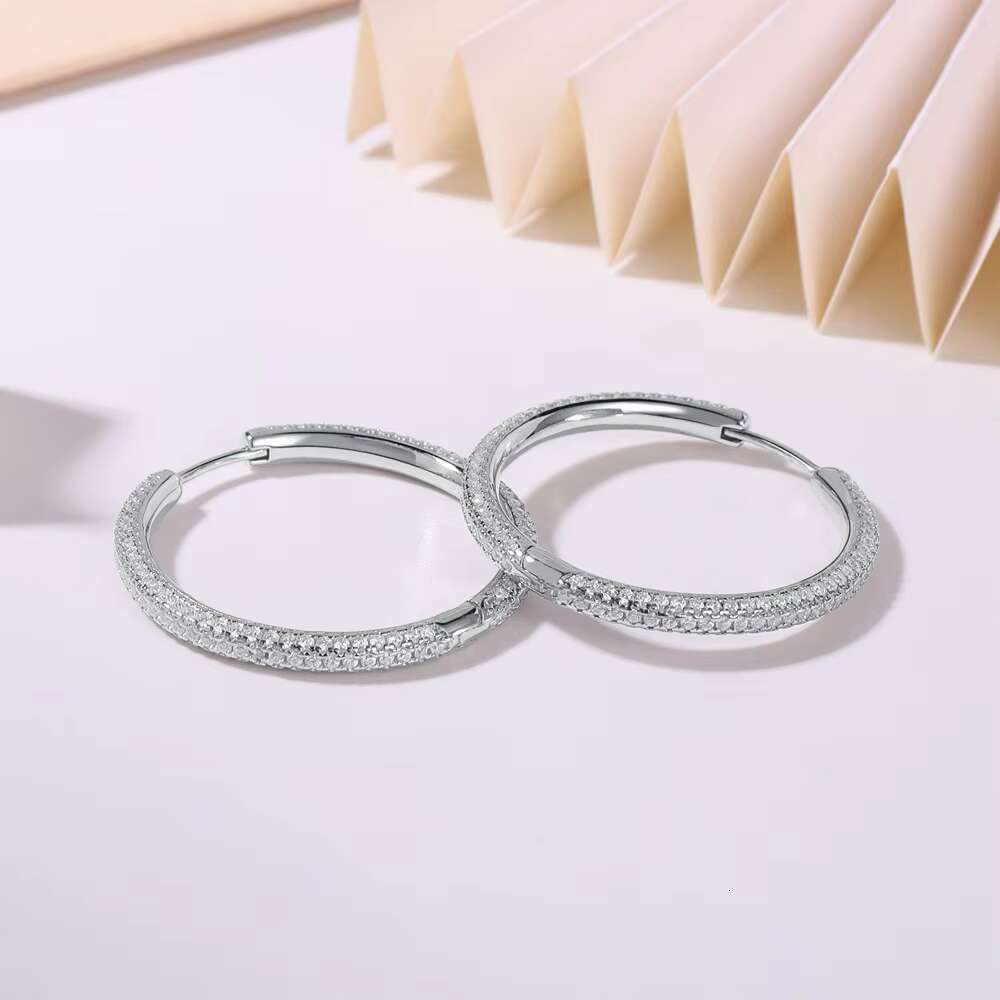 Elegant Trendy 30mm Moissanite Hoop Earrings for Women 925 Silver Ear Cuffs with Pendant Design