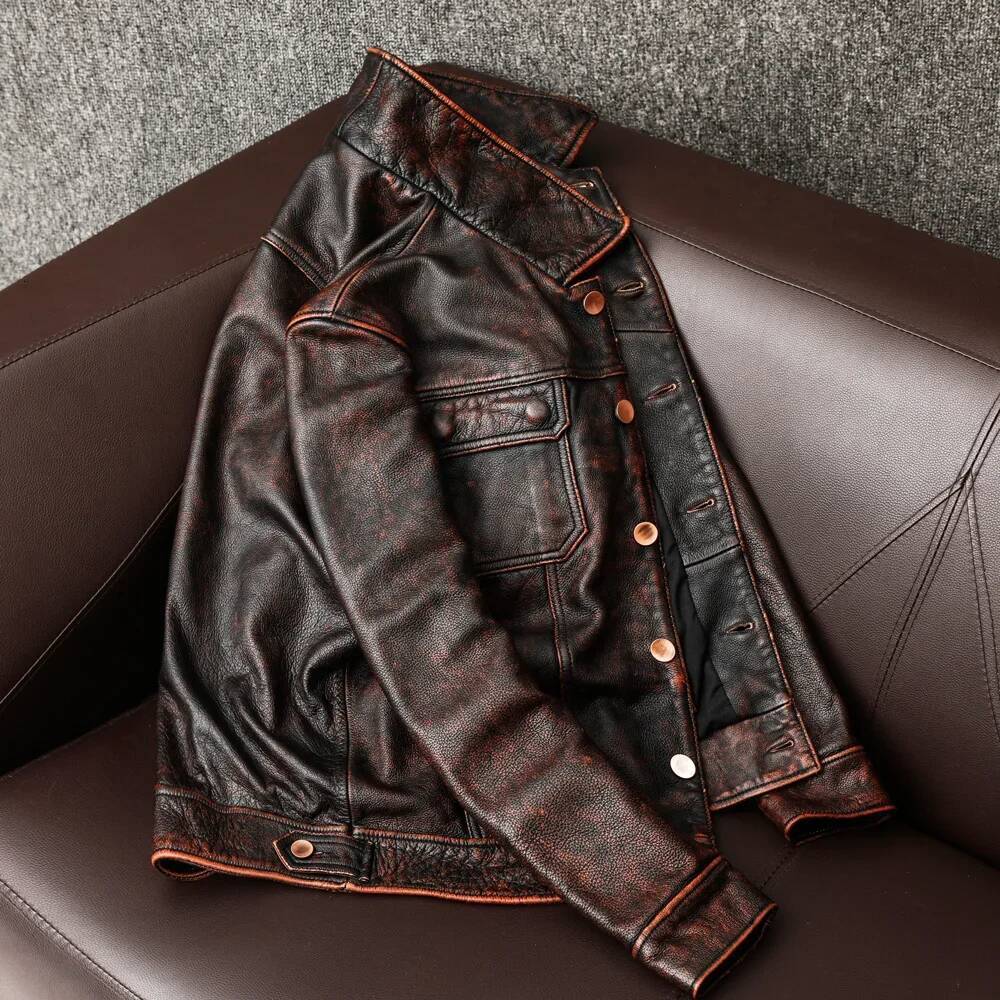 COPERSIAN Vintage Men Jackets Cowhide Motorcycle Genuine Motor Biker Clothing Distressed Leather Coat Air Force