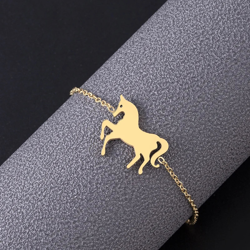 18K Gold Silver Plated Horse Bracelet Adjustable Stainless Steel Chain Bracelets For Women Girls 250528
