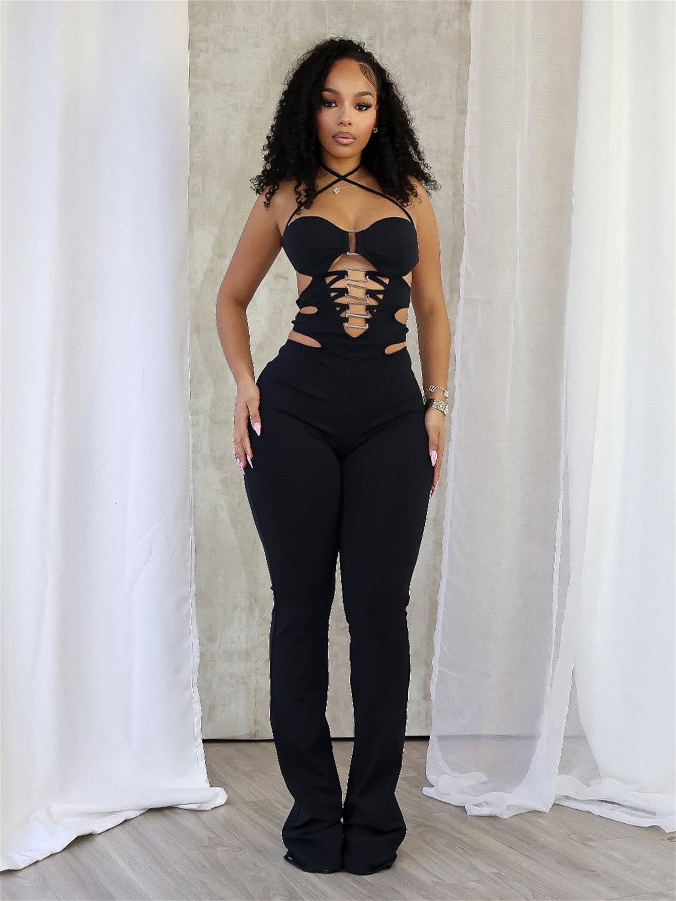 Designer T Shirt New European And American Fashion Cross Border Trade Slim Sexy Halter Tie Design Backless Jumpsuit Bodysuit Essentials Summer Dress