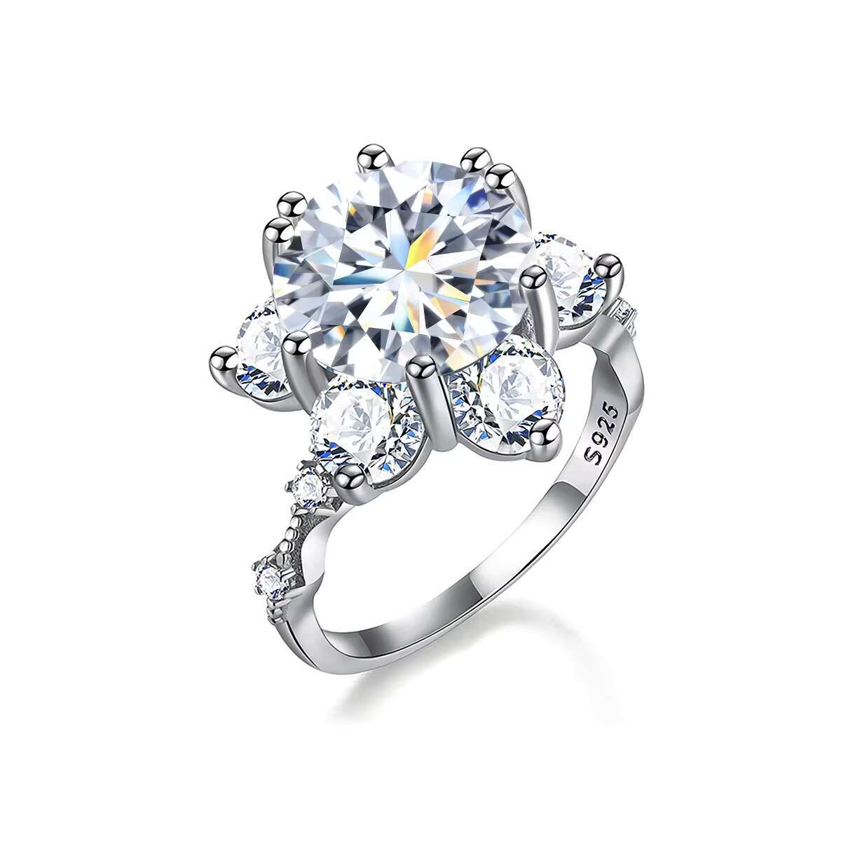 GRA Luxury Real 5CT Big Round Cut Moissanite Diamond Solitaire Ring for Women 925 Sterling Silver Engagement Fashion Jewelry