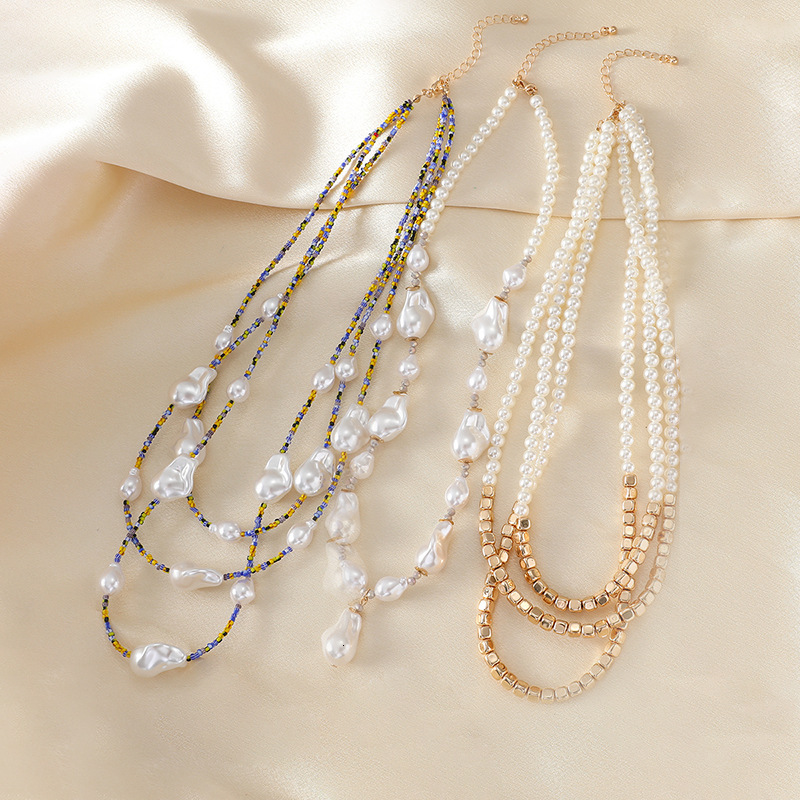 Multi layer sweater collarbone chain irregular Baroque shaped pearl necklace