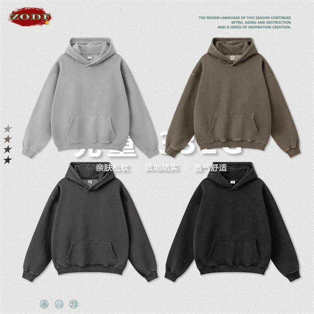 2025 ZODF 2024 Winter Men's Washed Fleece Hoodies Unisex Women Retro Loose Warm 360Gsm Hooded Pullovers Sweatshirts Hy0870 Designer