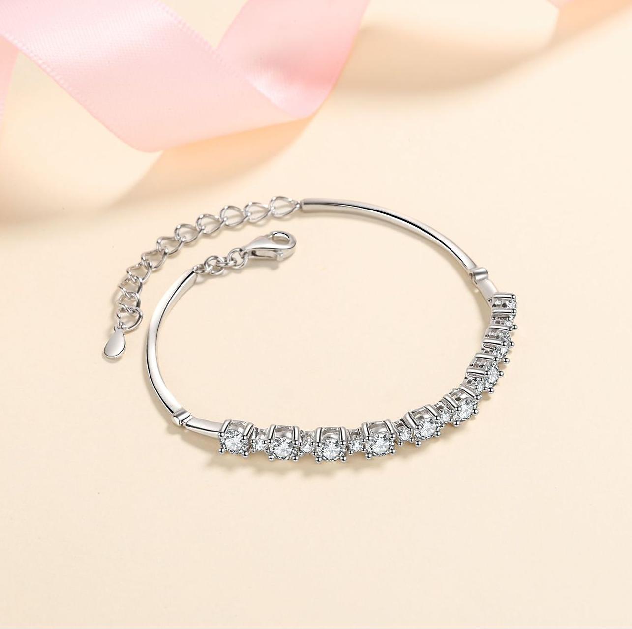 S925 Silver Bracelet for Women with D-Color Moissanite Stones, Elegant Channel Set Design for a Timeless Look